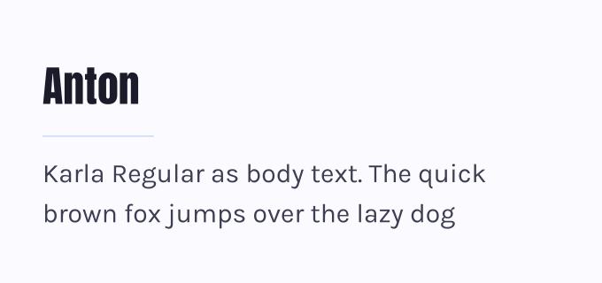 Anton + Karla font pairing preview