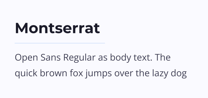 Montserrat + Open Sans font pairing preview